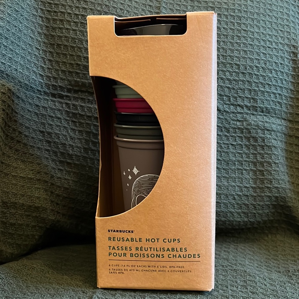 Starbucks Halloween 2018 set of six reusable hot cups/lids. New in box.